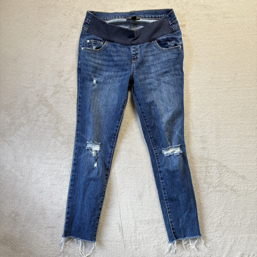 A Pea‎ In The Pod Jeans Women Sz 27 Blue Maternity Skinny Distressed Raw Hem